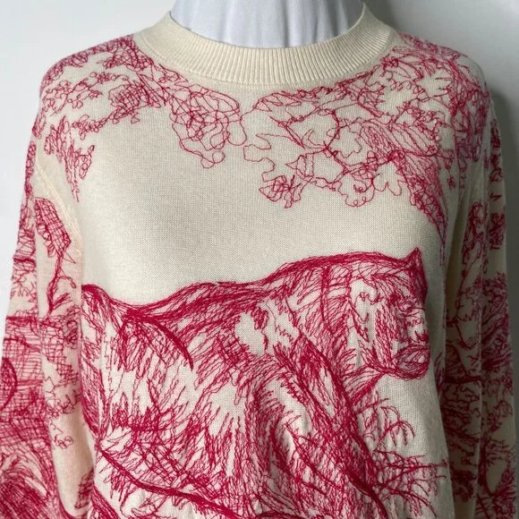 Women's Cream Red 100% Cashmere Crew Neck Sweater Size 38 - Picture 2 of 8